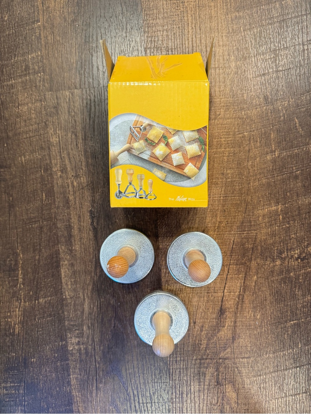 Amazon Silver and Wood Ravioli Stamp Set with Yellow Box